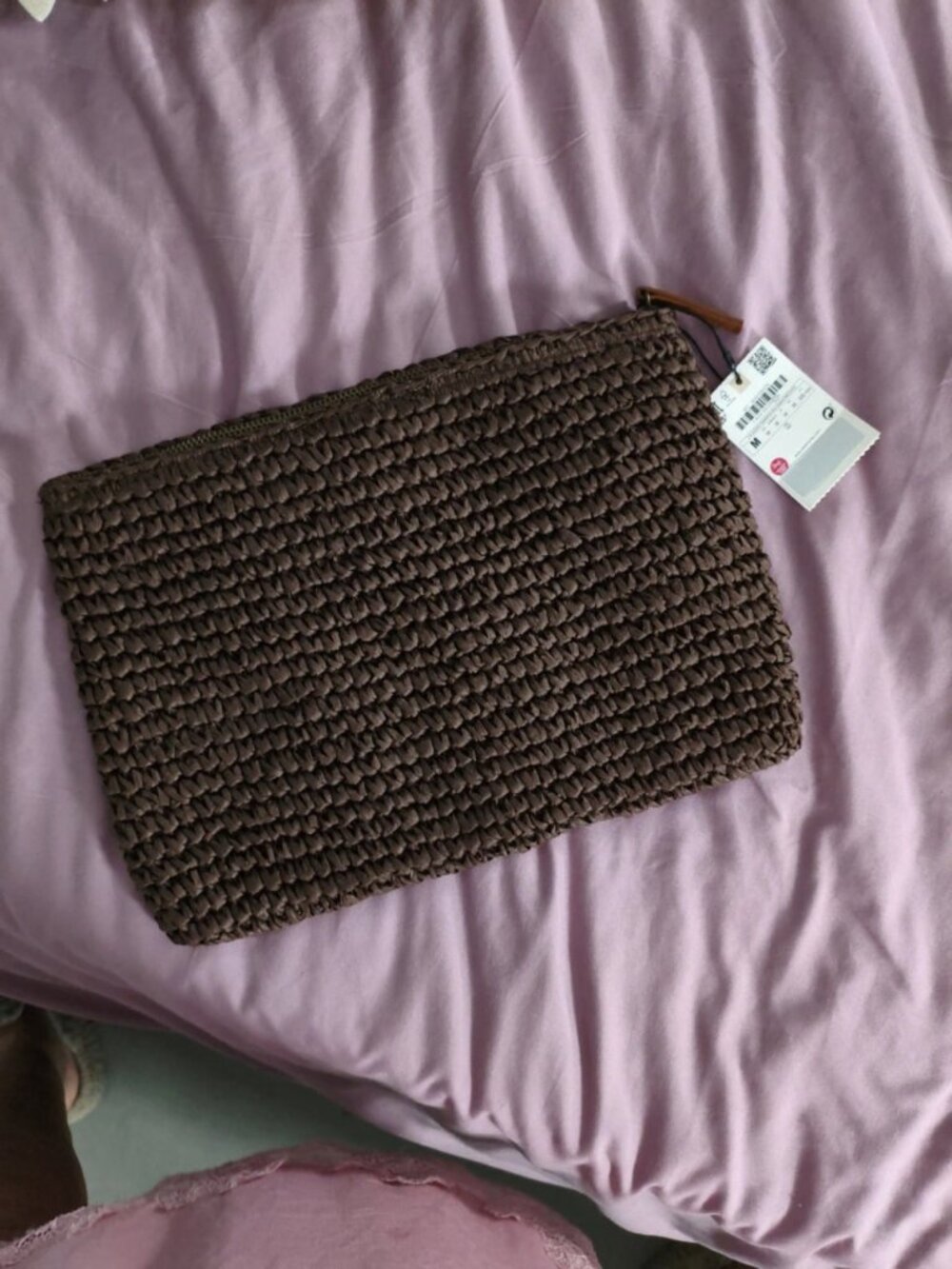 Brown Woven Clutch Bag Textured Hand Pouch